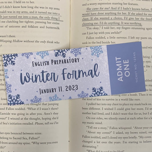 English Prep Winter Formal Ticket Bookmark