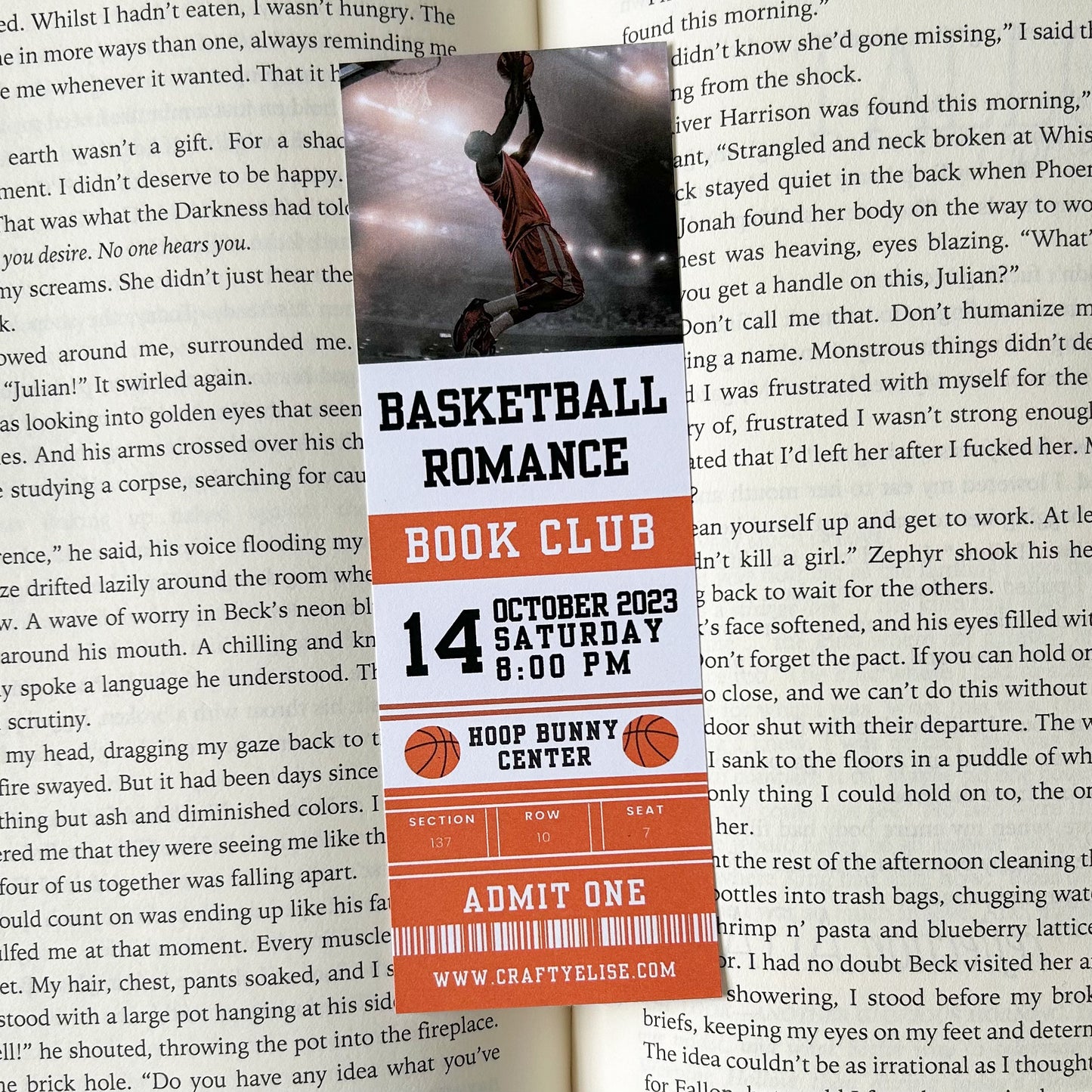 Basketball Romance Book Club Ticket Bookmark