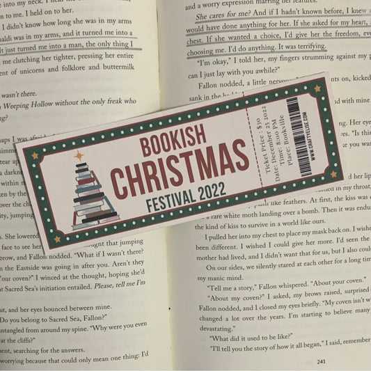 Bookish Christmas Festival Ticket Bookmark